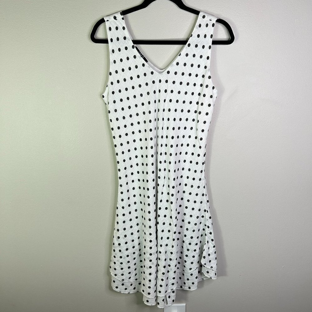 Charlie B Women's White Dress with Black Dots Midi Dress Size L - NWT